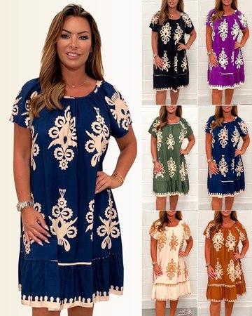 Ranee | Vestido Estampado con Mangas Cortas Amplias