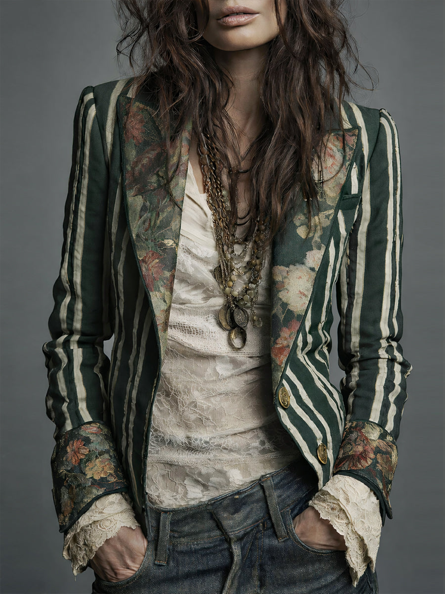 Shalisa - Blazer Bohemio a Rayas de Corte Entallado