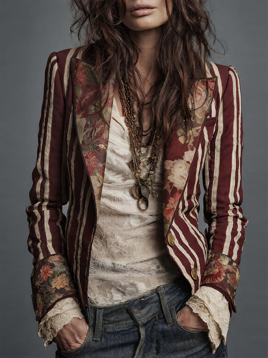 Shalisa - Blazer Bohemio a Rayas de Corte Entallado