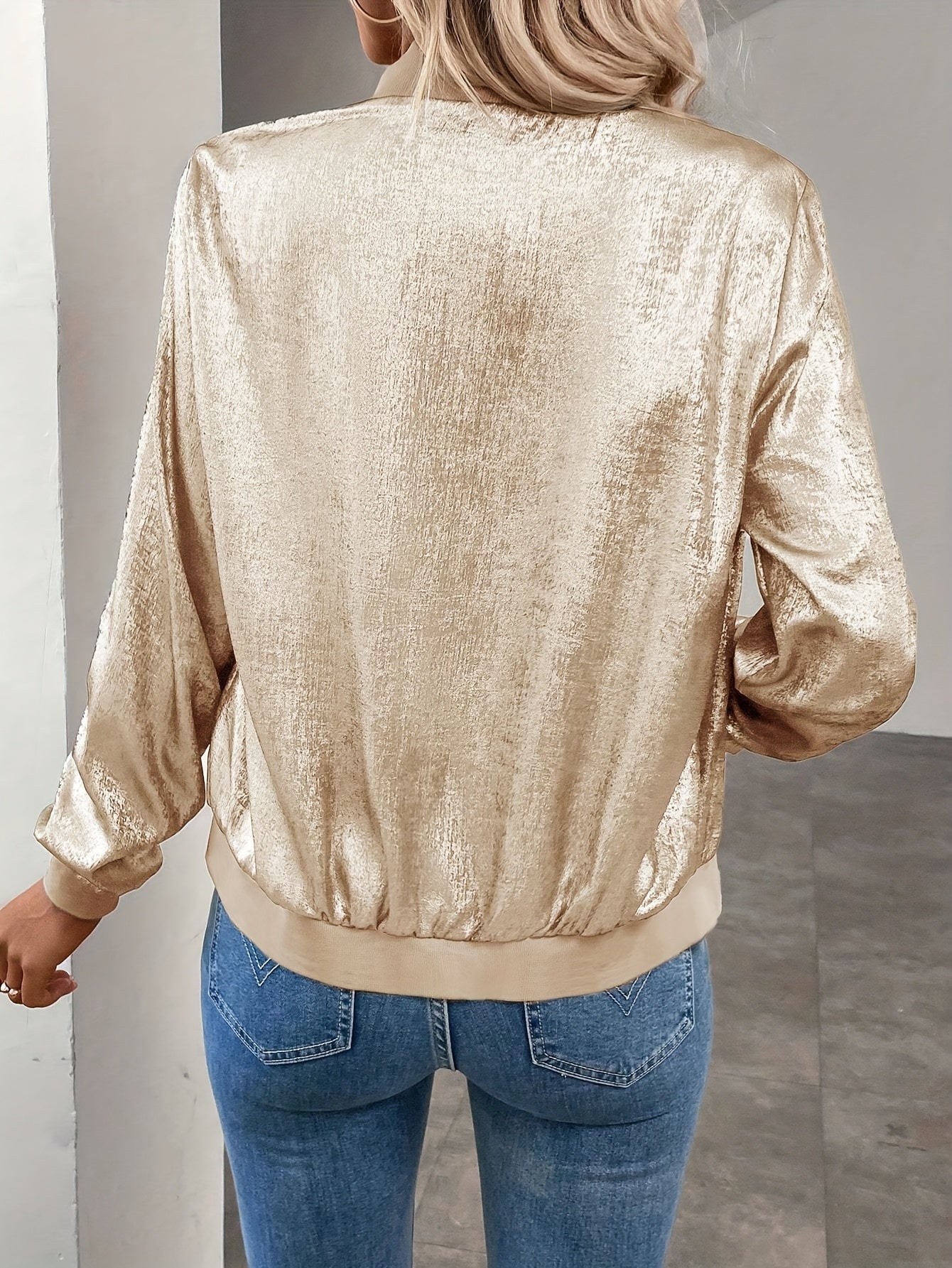 Marla | Chaqueta Bomber Metalizada Con Cremallera Para Mujer