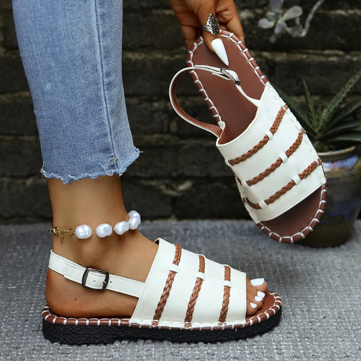 Samela | Sandalias Planas Con Tiras Trenzadas Y Talón Abierto