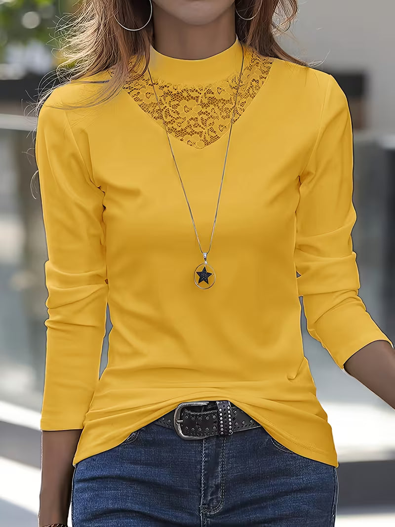 Marine | Top de Manga Larga con Cuello de Encaje