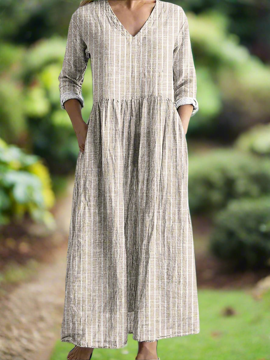 Gregoria | Vestido Largo De Rayas Con Cuello en V