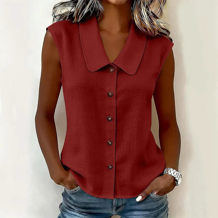Chisato | Blusa Sin Mangas Con Cuello y Botones