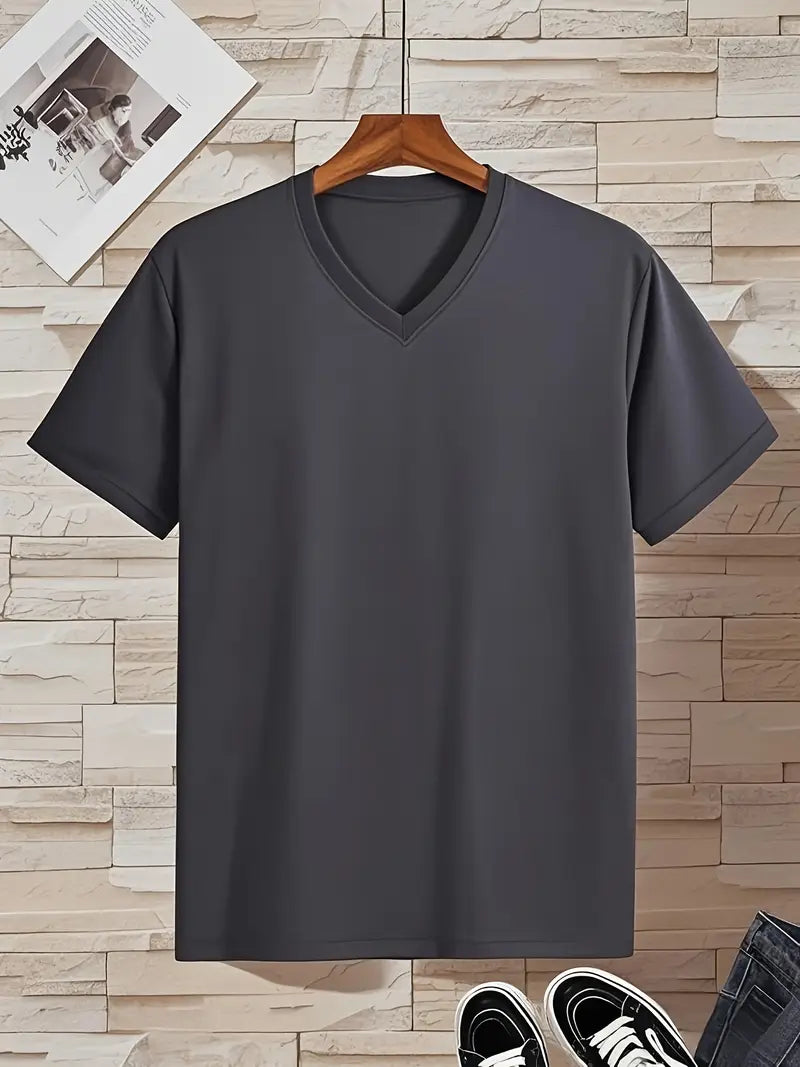 Fraga - Camiseta de manga corta con cuello en V y corte entallado