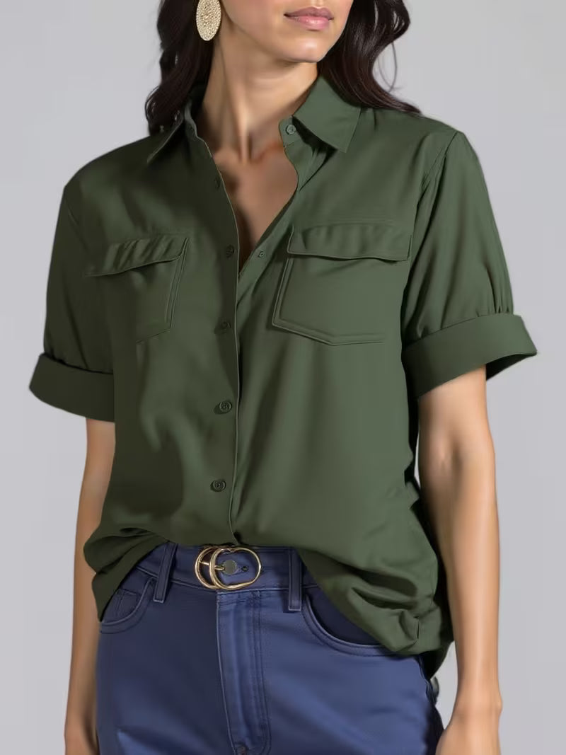 Ornilla | Blusa De Manga Corta Con Botones Y Bolsillos Delanteros