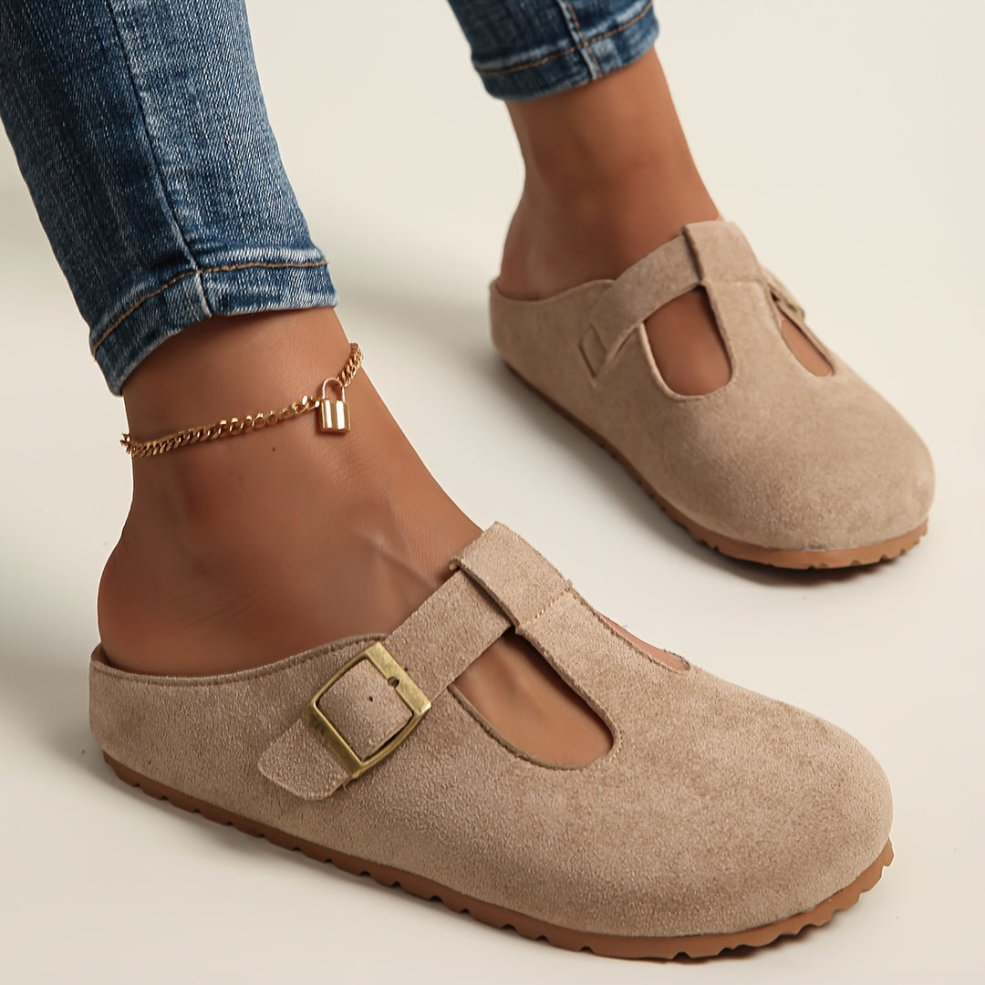 Helane | Zueco Slip On Ante Mujer Hebilla Tira