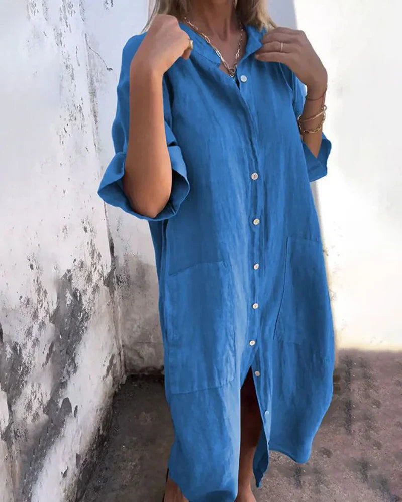 Aguilera | Vestido Camisero midi Oversize con Botones en la Parte Delantera