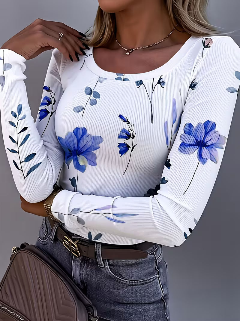Rabiye | Top De Manga Larga Con Estampado Floral Y Tejido Acanalado