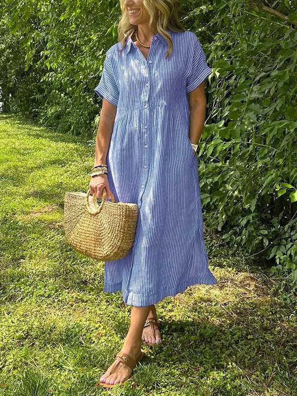 Samara | Vestido Camisero Rayado Con Botones