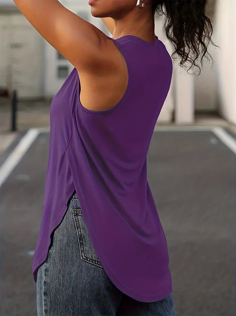 Desirae | Camiseta Sin Mangas Con Cuello Redondo Y Aberturas Laterales