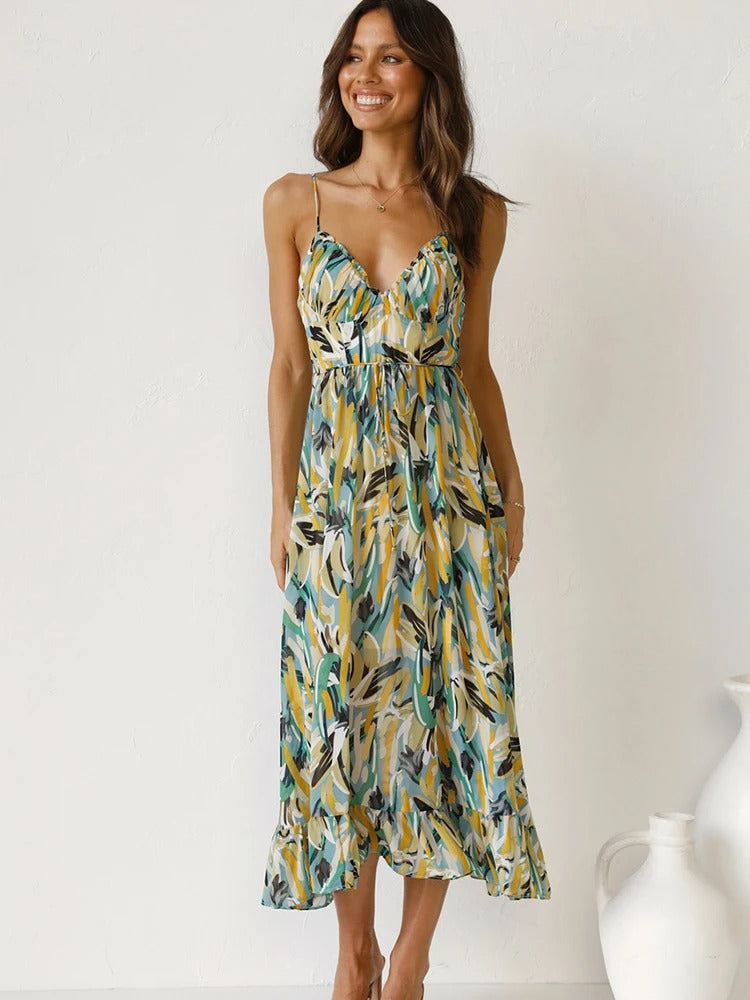 Emmeline | Vestido Midi Con Tirantes Finos Y Estampado