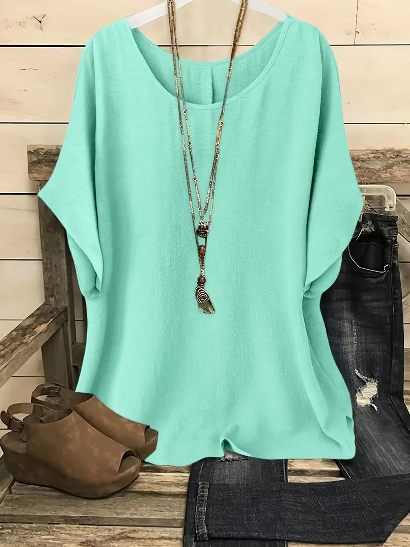 Dilek | Blusa Holgada Manga Corta Cuello Redondo