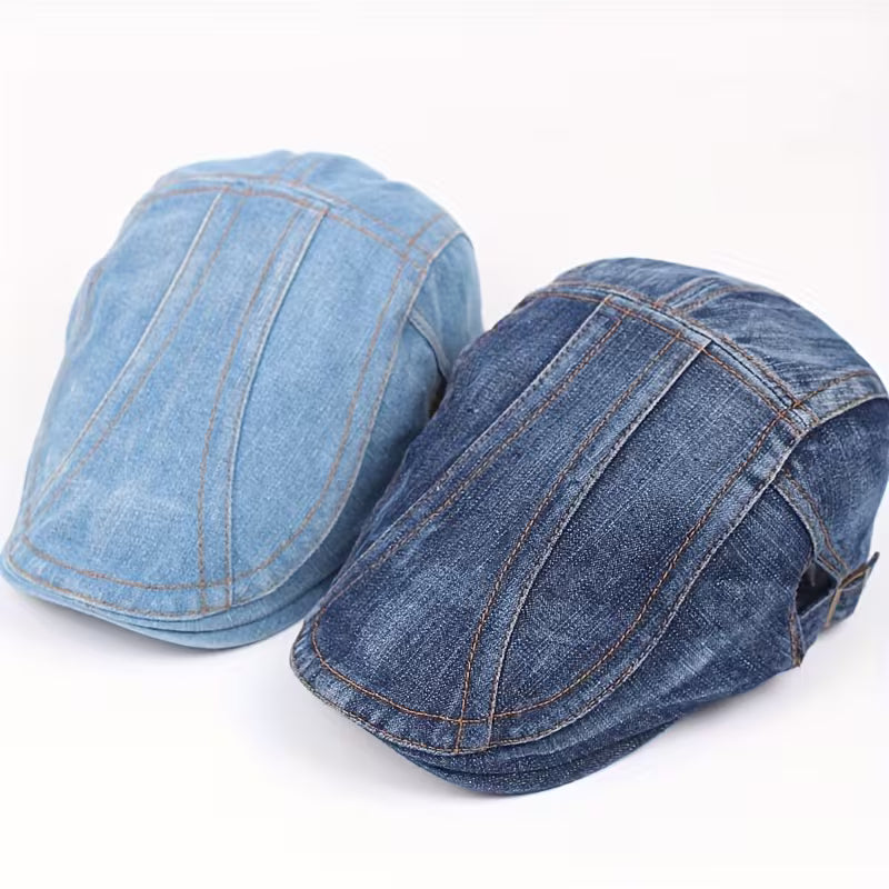 DenimCrown - Gorra Plana de Denim Ajustable Estilo «newsboy»