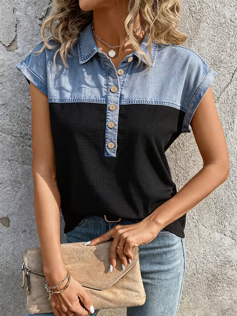 Haily | Blusa Henley Con Cuello y Bloques de Color