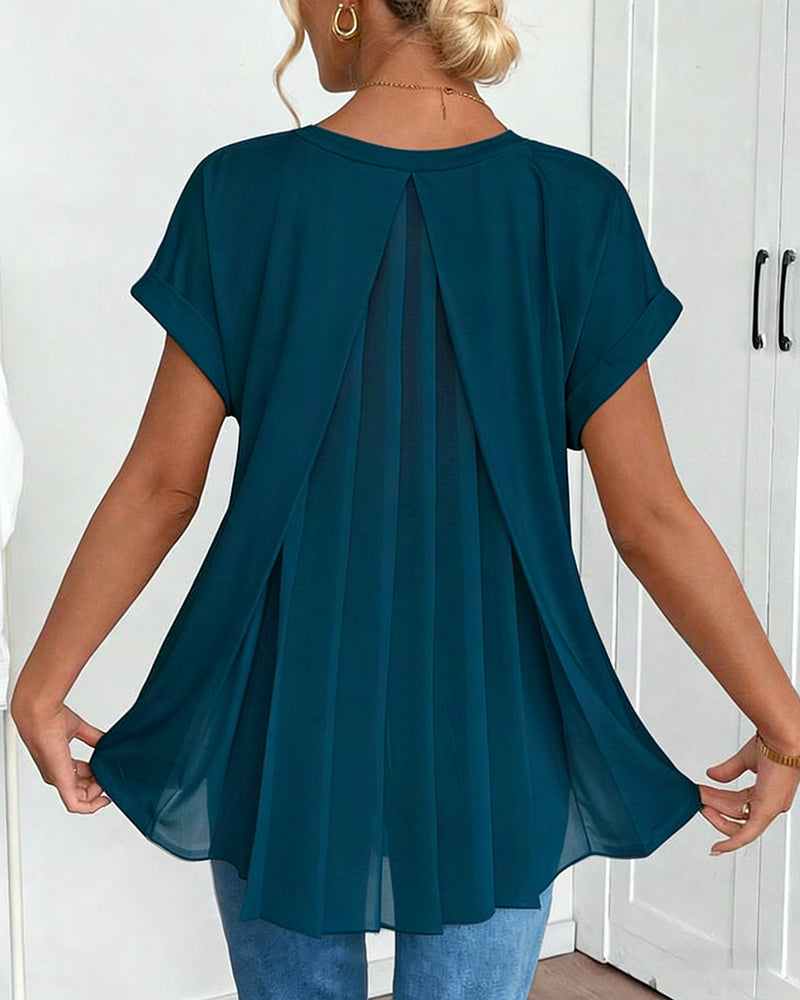 Liyanna - Blusa de Manga Corta Con Pliegues en la Espalda
