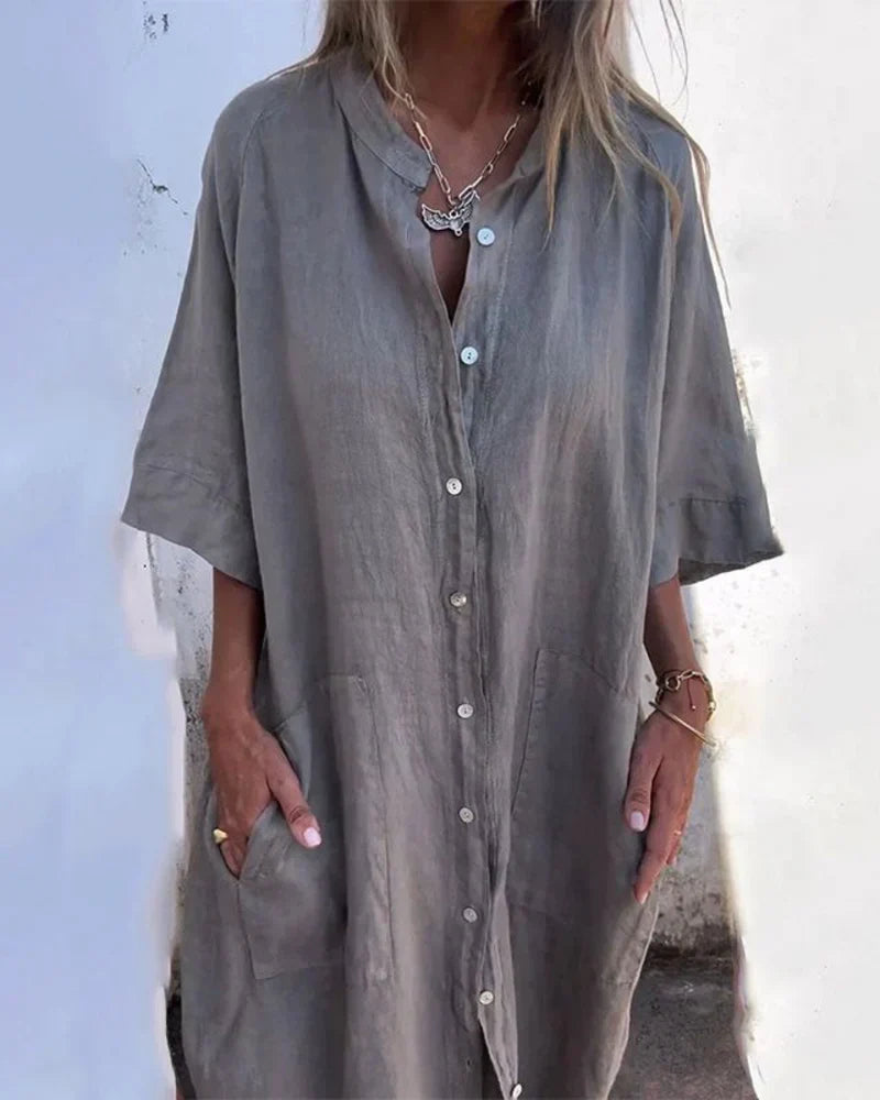 Aguilera | Vestido Camisero midi Oversize con Botones en la Parte Delantera