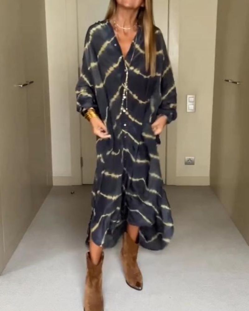 Suchitra | Vestido Estampado De Manga Larga Con Botones en La Parte Delantera