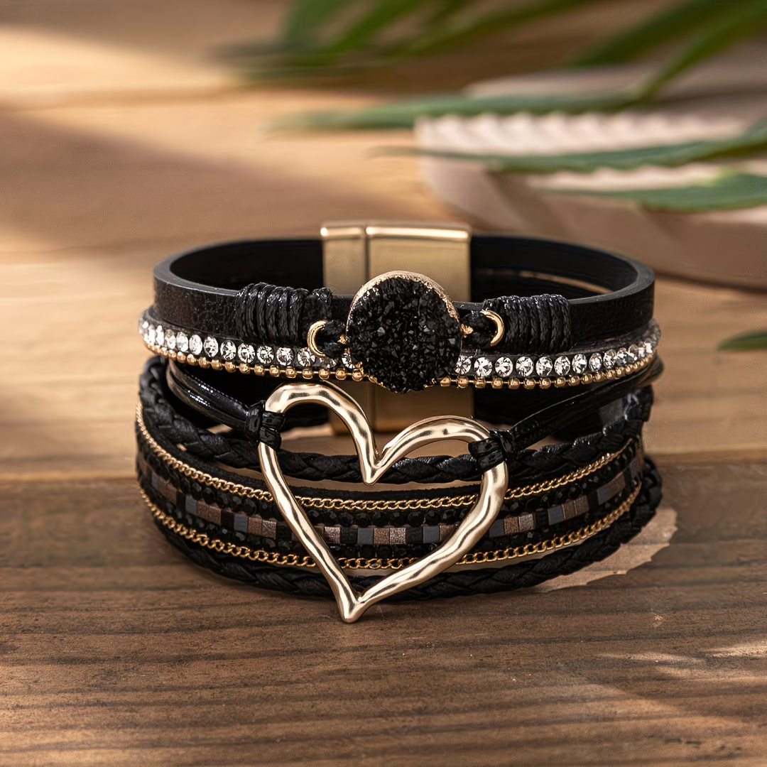 Reyn | Pulsera De Cuero en Capas Con Colgante De Corazón