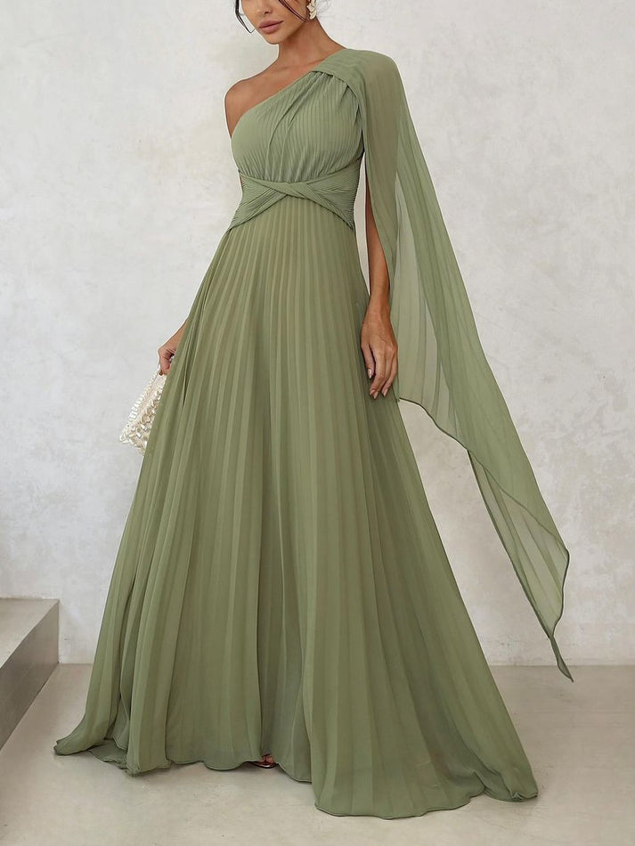 Kiriana | Vestido Lrgo de Noche Plisado con un solo Hombro