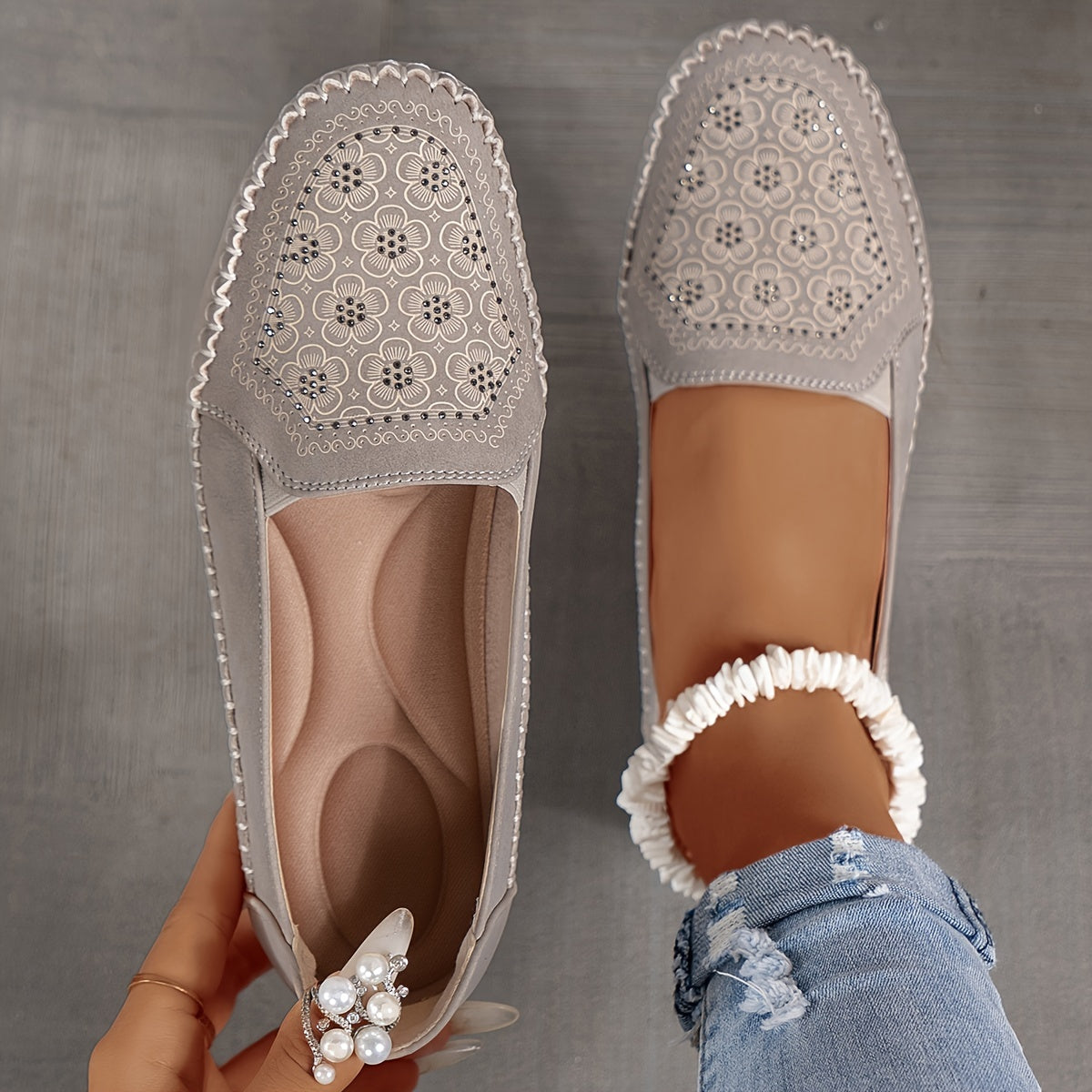 Lyrissa | Mocasines Casuales Sin Cordones Con Estampado Floral Para Mujer
