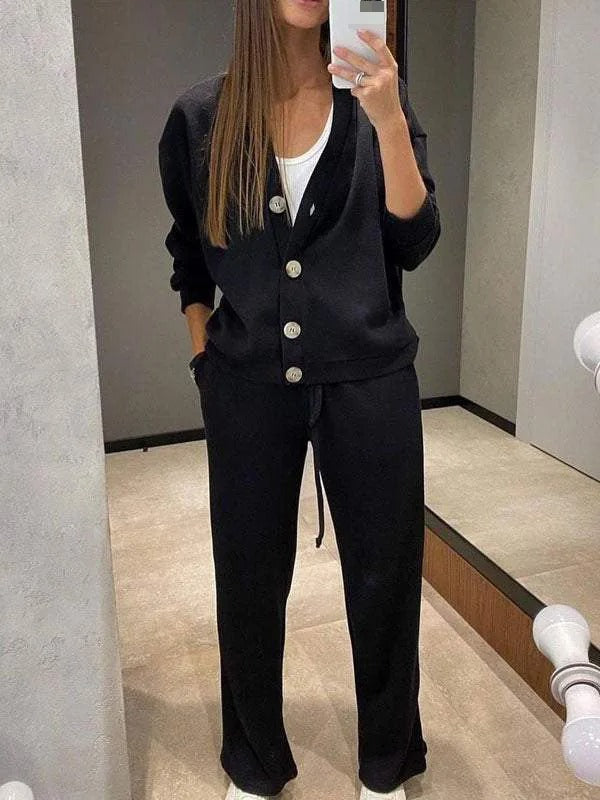 Anisa | Conjunto De Chaqueta De Punto Con Cuello en V Y Botones