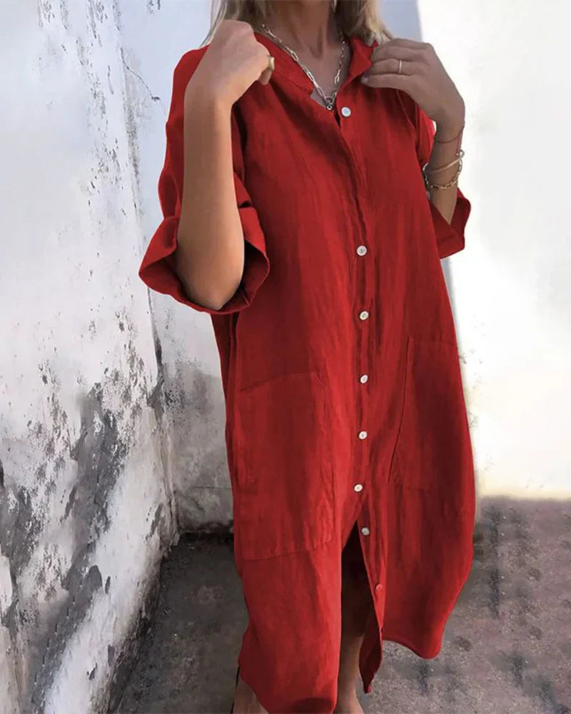 Aguilera | Vestido Camisero midi Oversize con Botones en la Parte Delantera