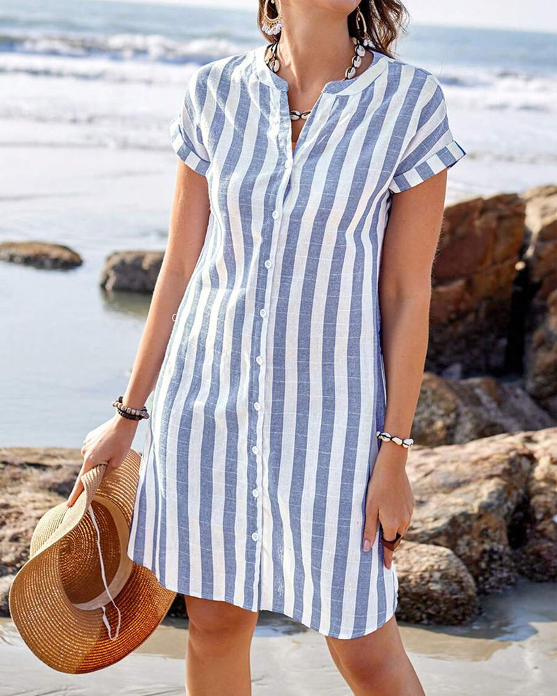 Berlisa | Vestido Camisero De Manga Corta a Rayas
