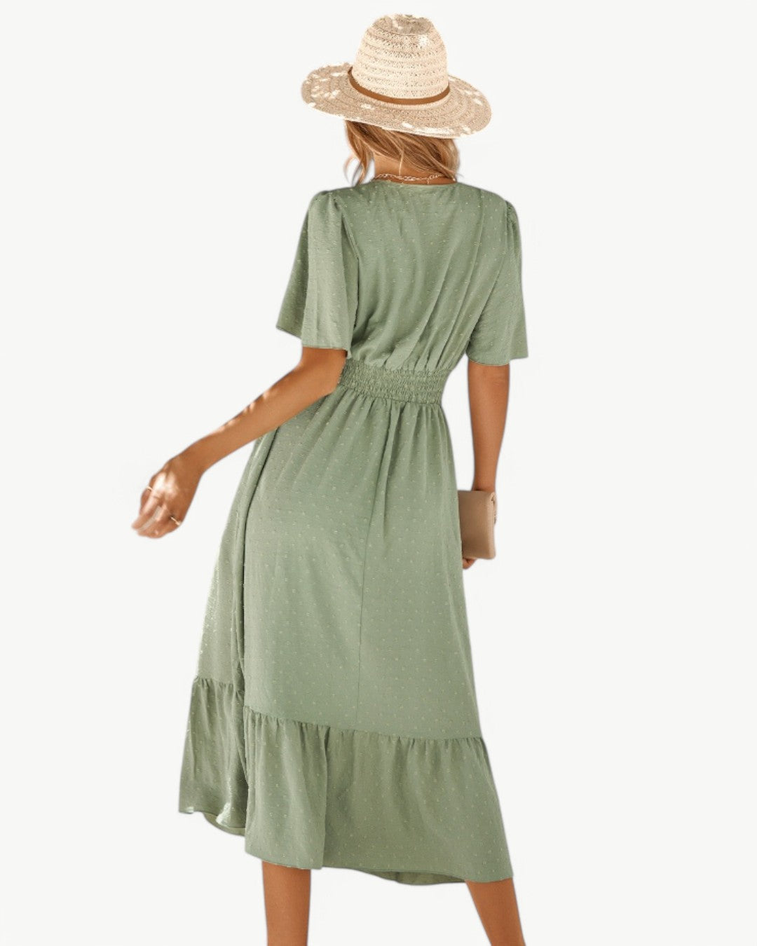 Marwa | Vestido Midi de Manga Corta y Cuello en V