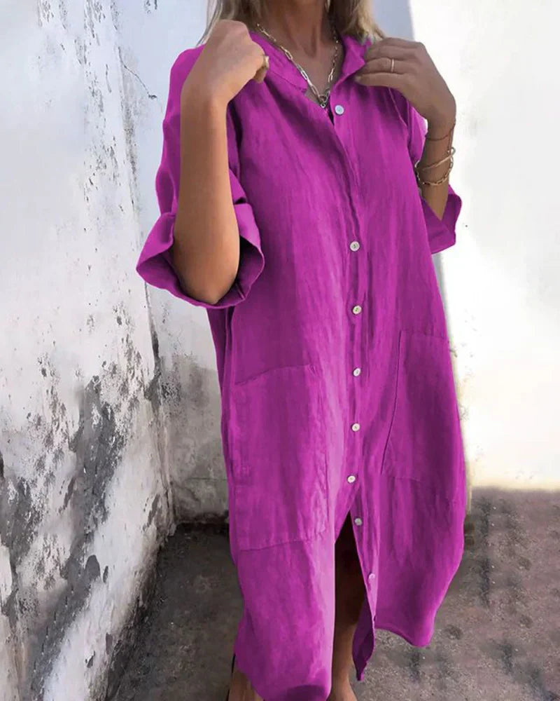 Aguilera | Vestido Camisero midi Oversize con Botones en la Parte Delantera