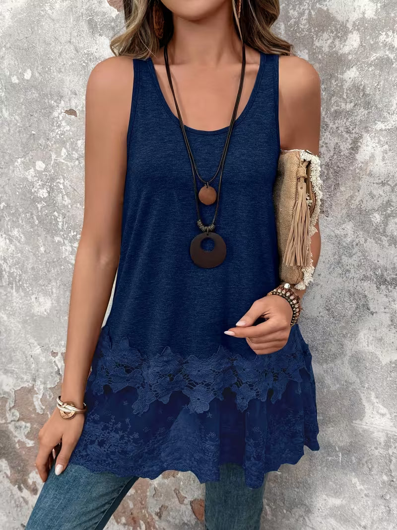 Brannah | Camiseta Túnica Sin Mangas Con Bajo De Encaje