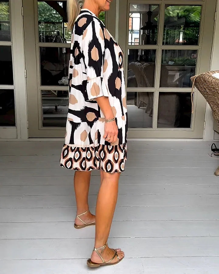 kinza | Vestido MIDI Con Estampado, Cuello en V Y Volantes