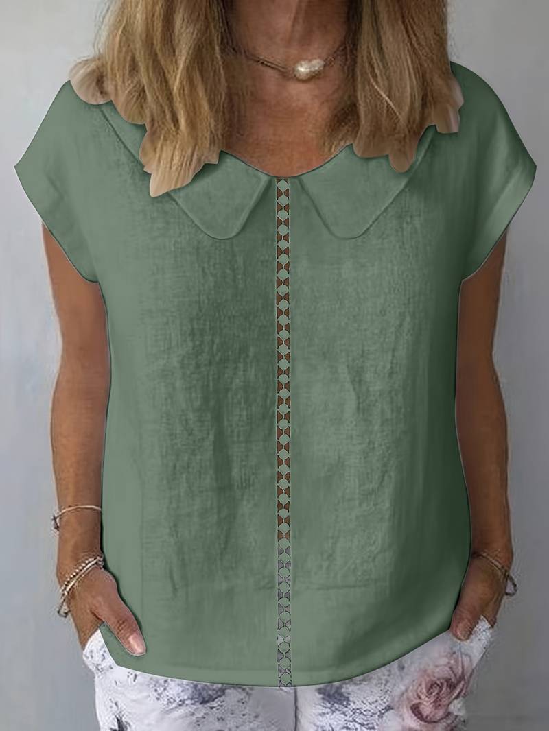 Krischelle - Blusa de Manga Corta Con Cuello Peter Pan
