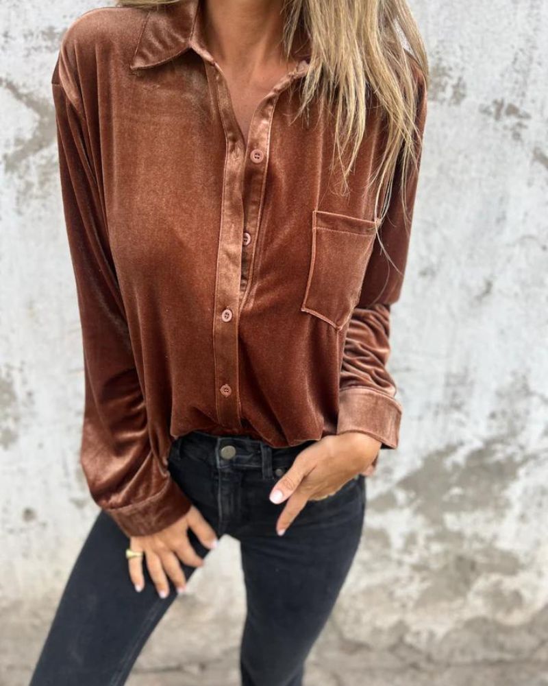 Arinka | Camisa de Terciopelo con Botones en la Parte Delantera