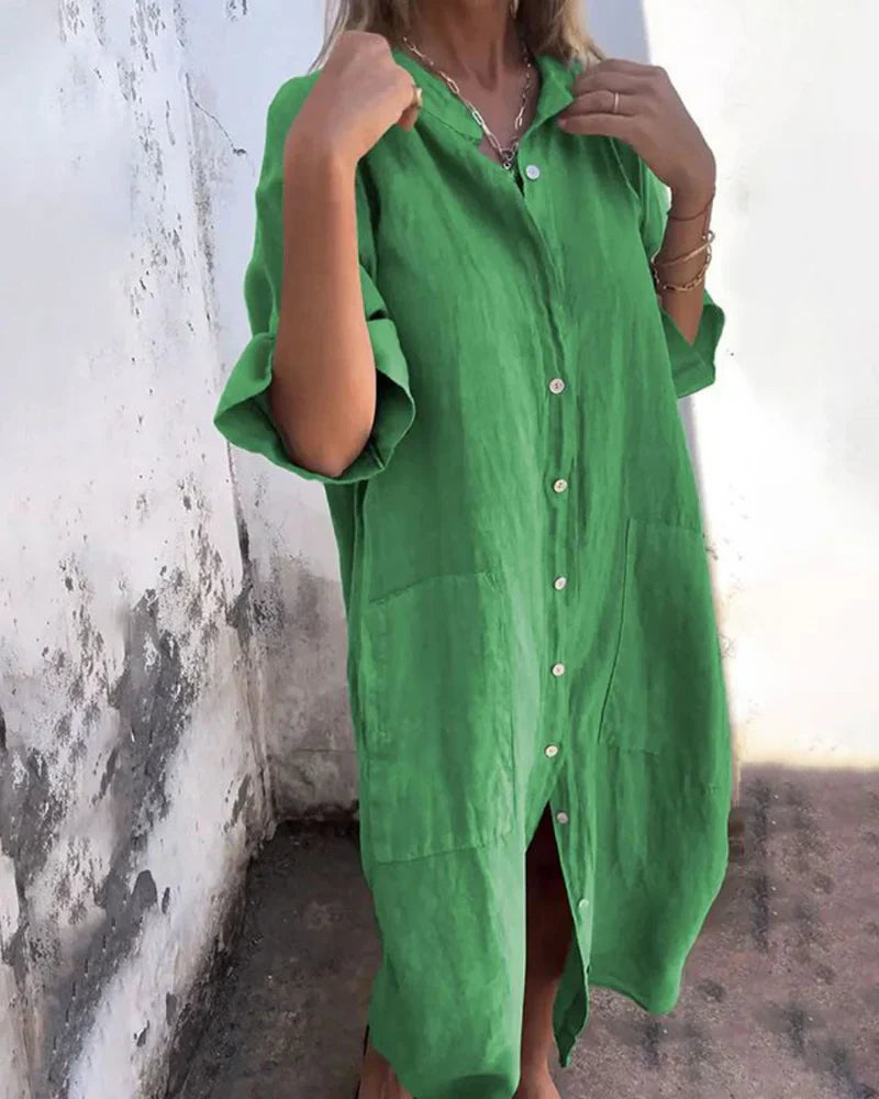 Aguilera | Vestido Camisero midi Oversize con Botones en la Parte Delantera