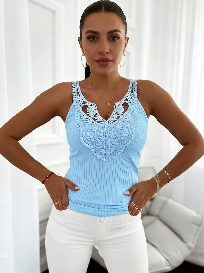 Hajar | Camiseta Sin Mangas De Canalé Con Ribete De Encaje