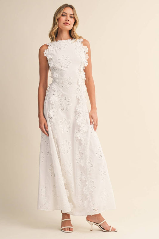 Azalia | Vestido Largo Sin Mangas De Encaje Floral Blanco