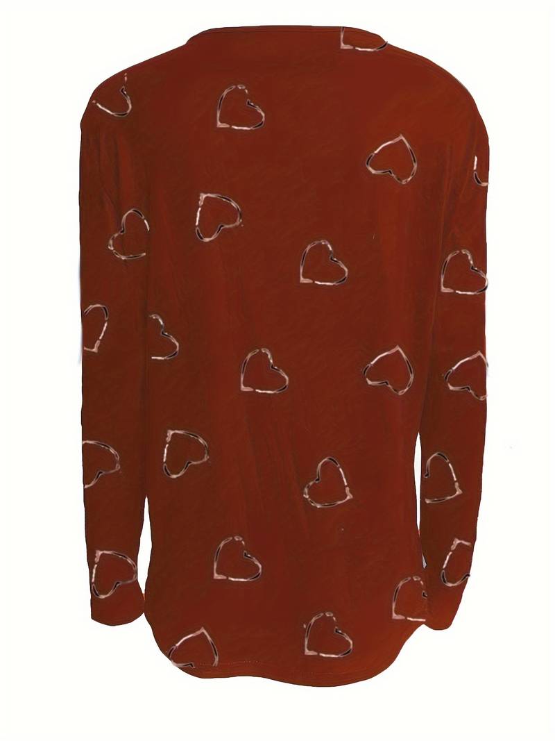 Romisha | Camiseta De Manga Larga Con Cuello Con Cremallera y Estampado De Corazones