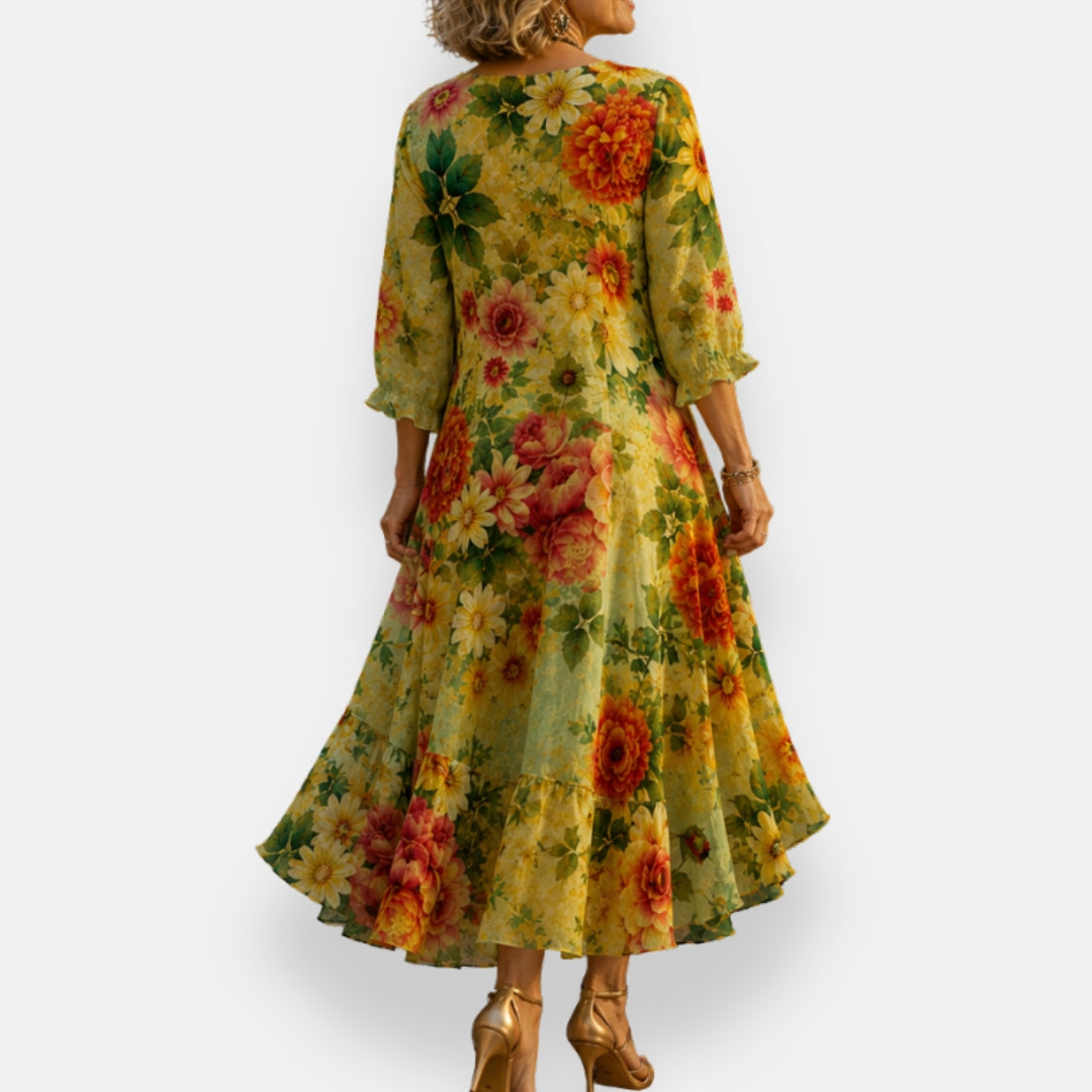Emila | Vestido Floral Fluido con Escote en V