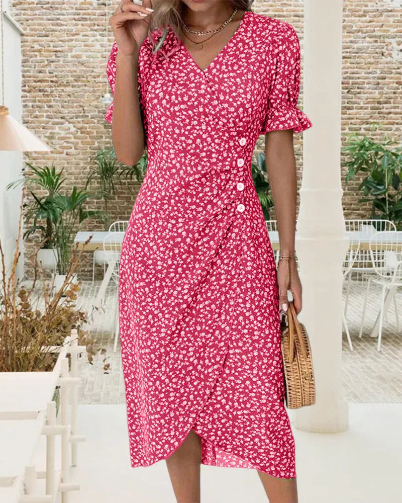 Tine | Vestido Floral Cruzado Manga Corta