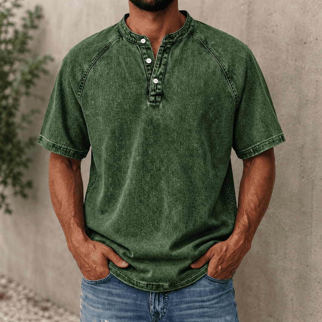 Zerric | Camisa Henley De Manga Corta Lavada
