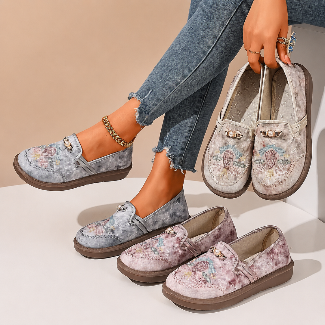 Adeyla | Mocasines Sin Cordones Con Estampado Floral y Suela Elevada