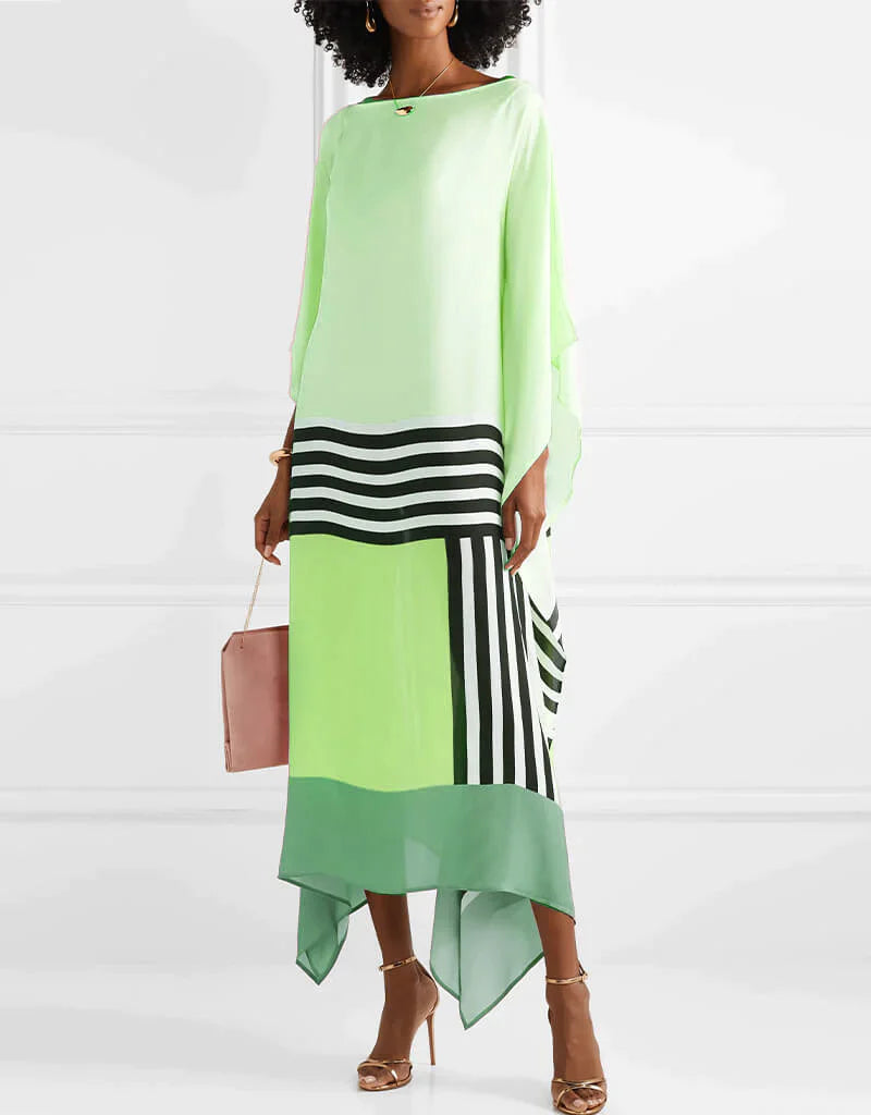 Shraddha | Vestido Maxi Caftán Con Estampado de Rayas Patchwork