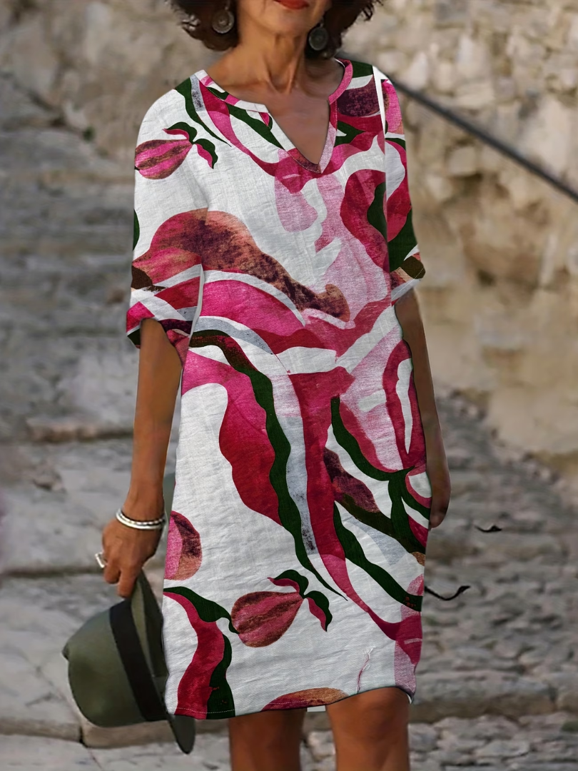 Evgeniya | Vestido Estampado Abstracto Con Cuello en V