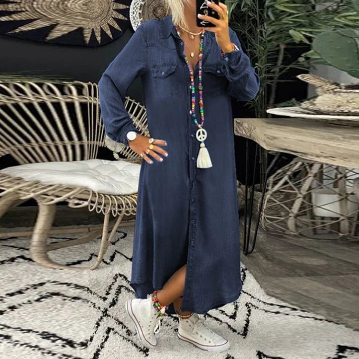 Lilla | Vestido Camisero De Manga Larga Con Botones