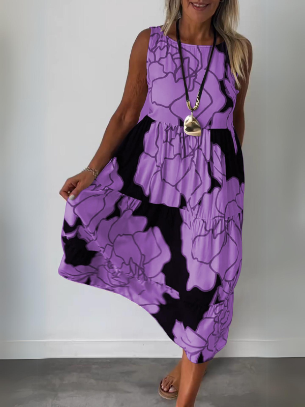 Hertha | Vestido Largo Estampado sin Mangas de Corte Amplio