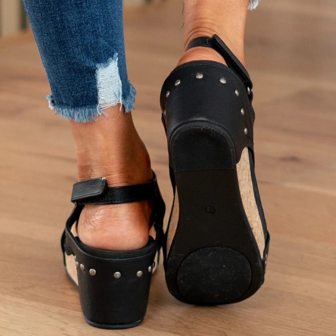 Makrina - Sandalias de Cuña Con Puntera Abierta y Tiras Traseras
