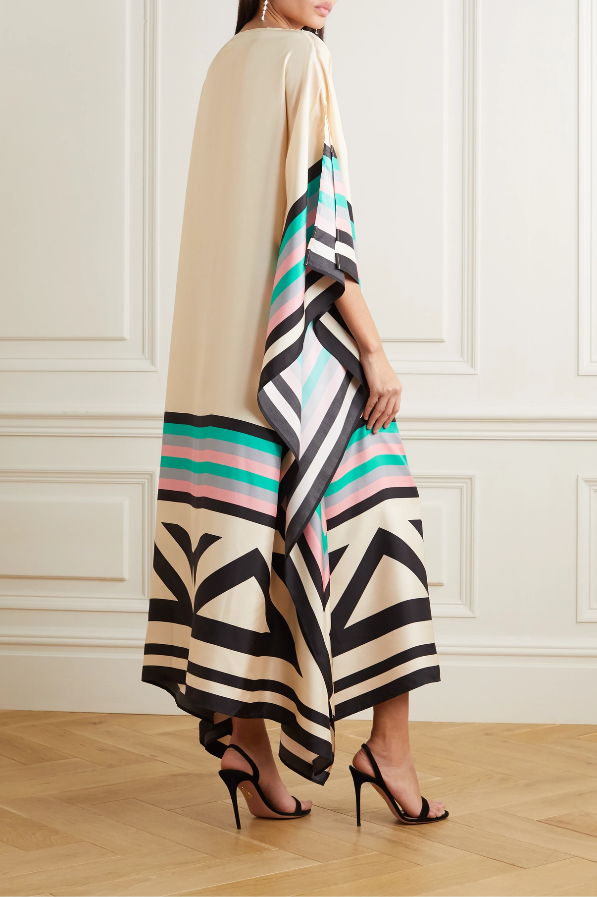 Shraddha | Vestido Maxi Caftán Con Estampado de Rayas Patchwork