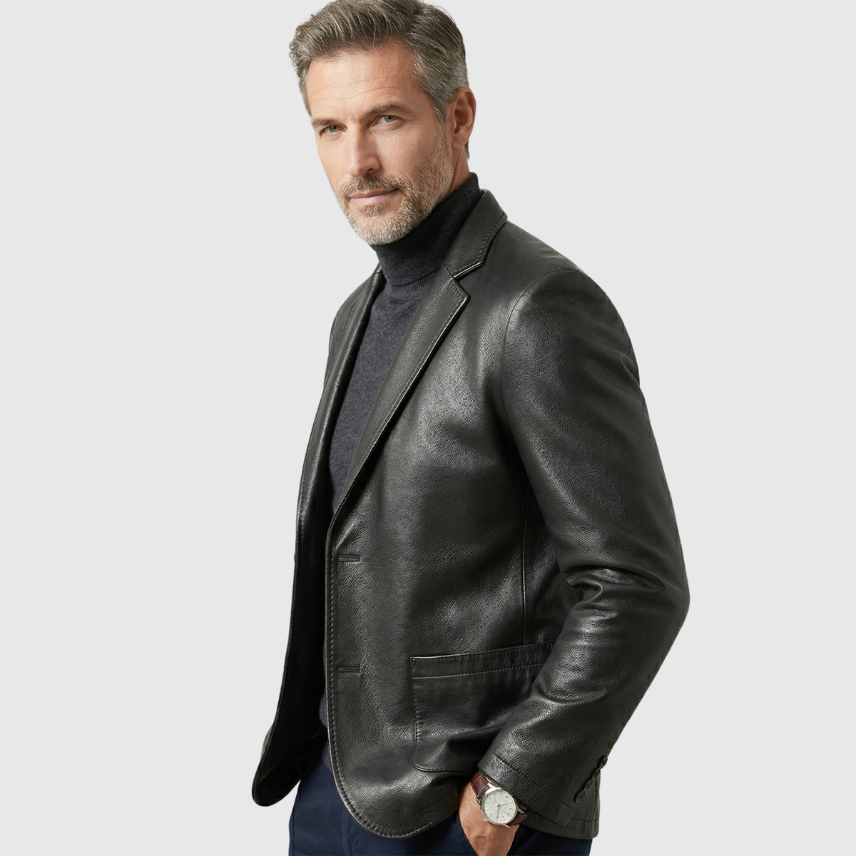 Emil | Chaqueta de Cuero Estilo Blazer con Botones