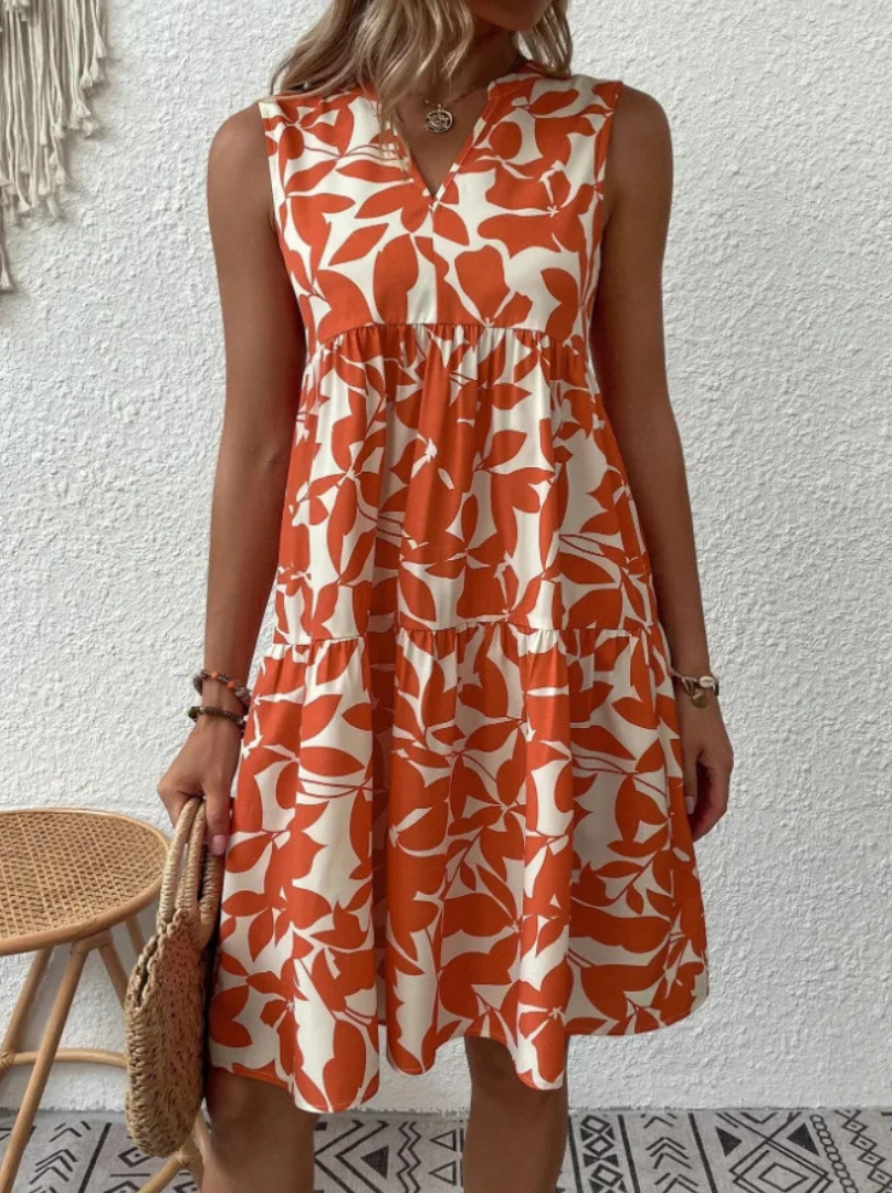 Greysen | Vestido Floral Sin Mangas Escalonado